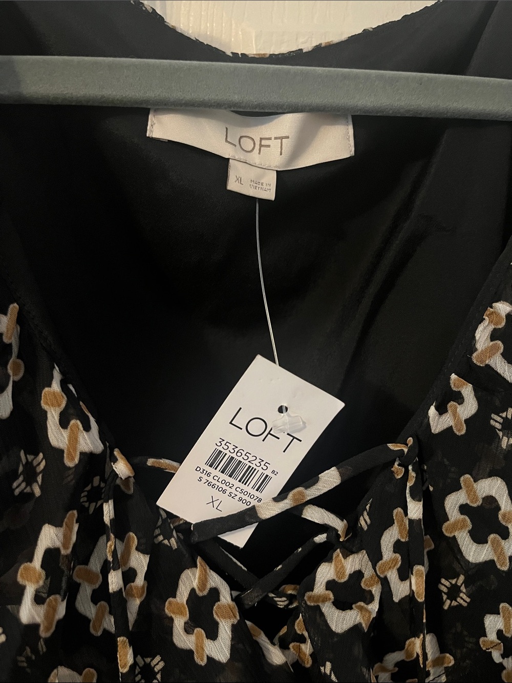 LOFT Black and Cream Floral Ruffle Midi Dress - Picture 2 of 8